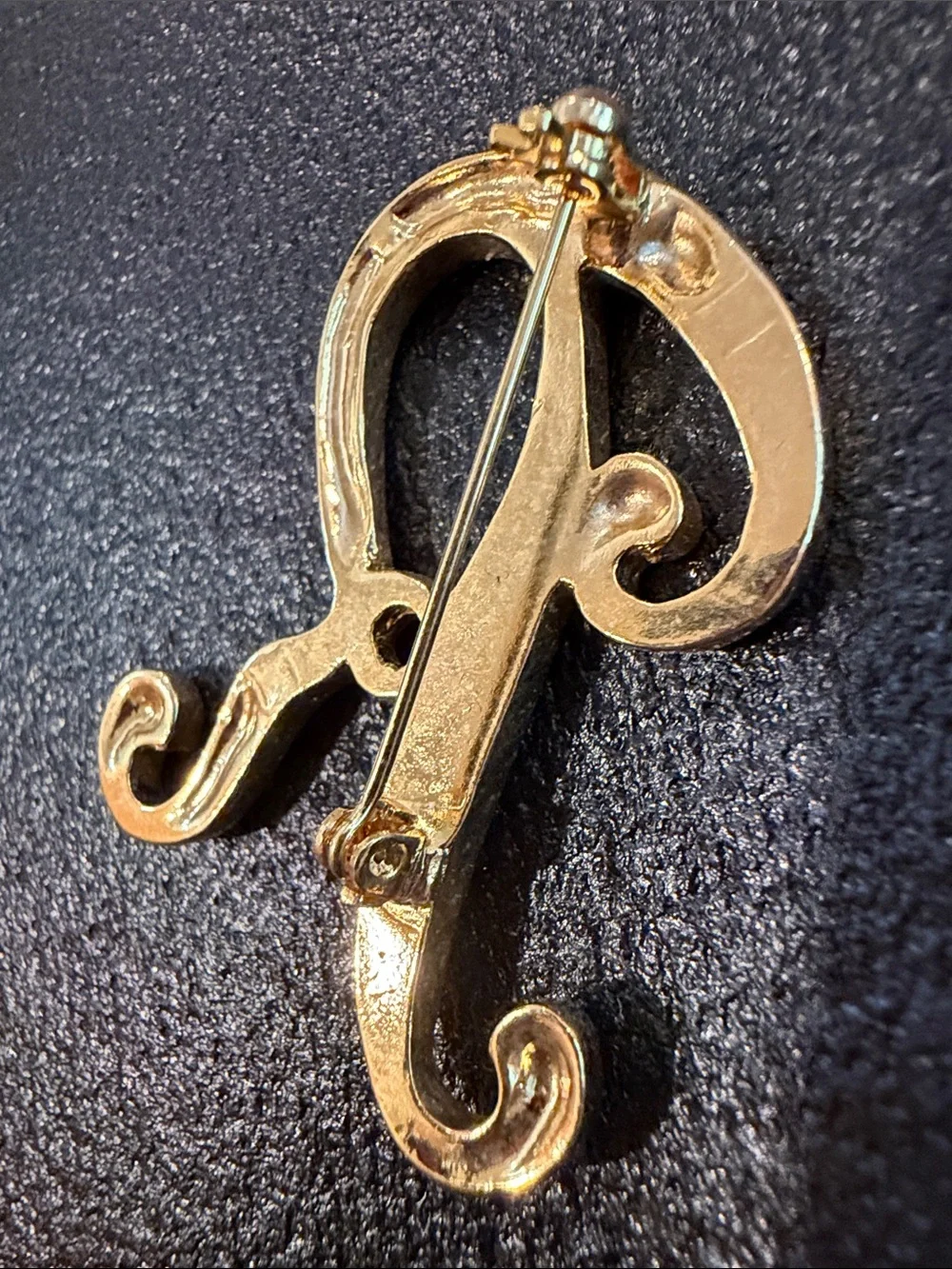 Gold Initial 'R' Pendant brooch with Crystal Accents